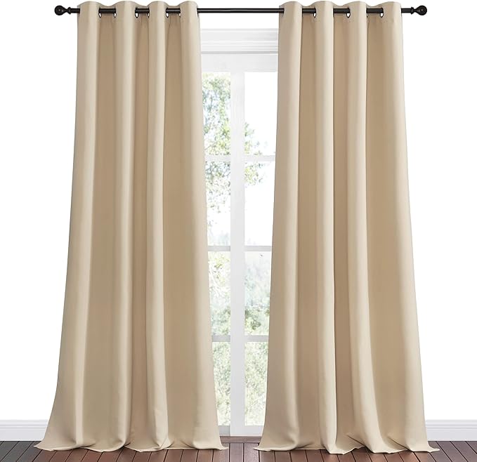 NICETOWN Bedroom Room Darkening Curtains - Triple Weave Microfiber Grommet Top Thermal Insulated Solid Panels/Drapes for Kid's Room (Biscotti Beige, 1 Pair, 55 inches by 90 Inch) - Image 2