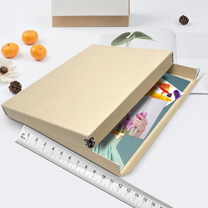 Lineco Museum Archival Storage Box, 11.75x15.25x1.5 in. Drop Front Design. Acid-Free with Metal Edge. Organize Photos, Pictures, Prints, Documents, Crafts, DIY. Tan, 2 Pack - Image 3