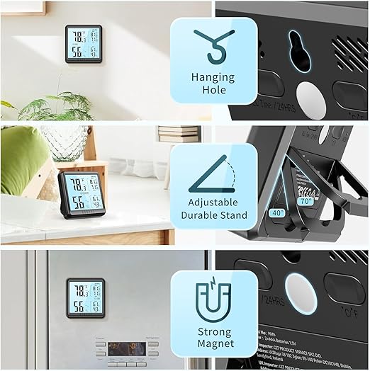 DOQAUS Room Thermometer Hygrometer, Digital Indoor Thermometer with Backlight, Large Screen Temperature Monitor Humidity Meter for Home, Bedroom, Baby Room, Office, Greenhouse (Black) - Image 6
