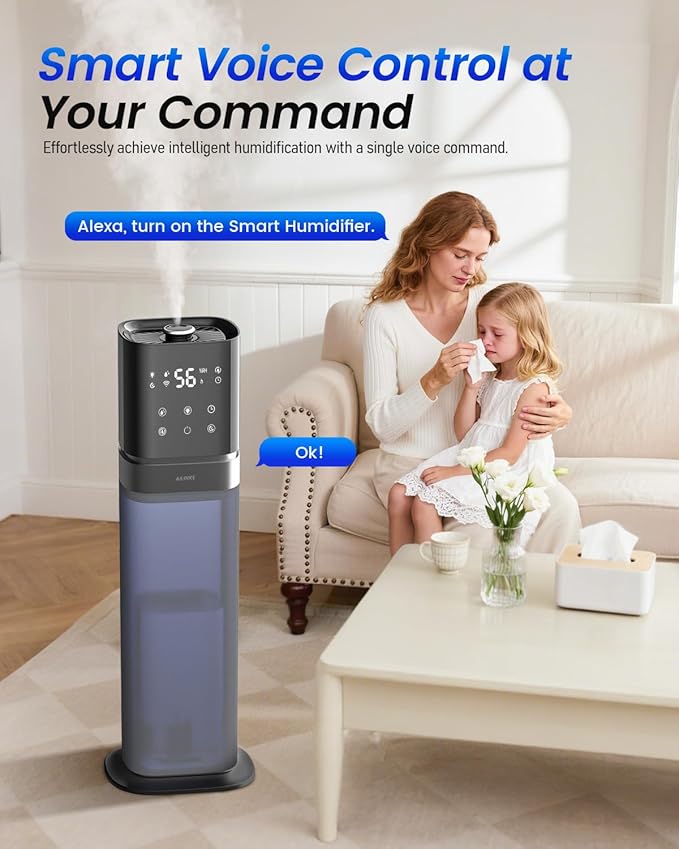 Smart Humidifier Large Room, 2.1Gal/8L Humidifiers for Bedroom with Extended Tube&Night Light, Whole House Cool Mist Humidifiers, WIFI App&Voice Control, School/Office/Warehouse, Dark Blue - Image 4