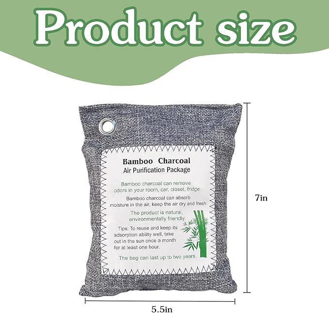 Bamboo Charcoal Air Purifying Bag, Activated Charcoal Odor Absorber Moisture Absorber Car Fresheners Odor Eliminator for Home Car Closet Refrigerator Shoe Smell Remover Gym Bag Deodorizer, Grey - Image 6