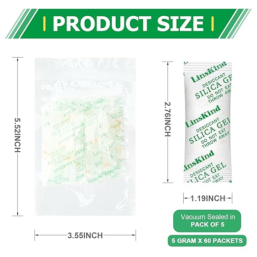 5 Gram [60 Packets] Food Grade Silica Gel Packets, Moisture Absorbers for Moisture Control - Protects Items from Moisture Damage - Image 3