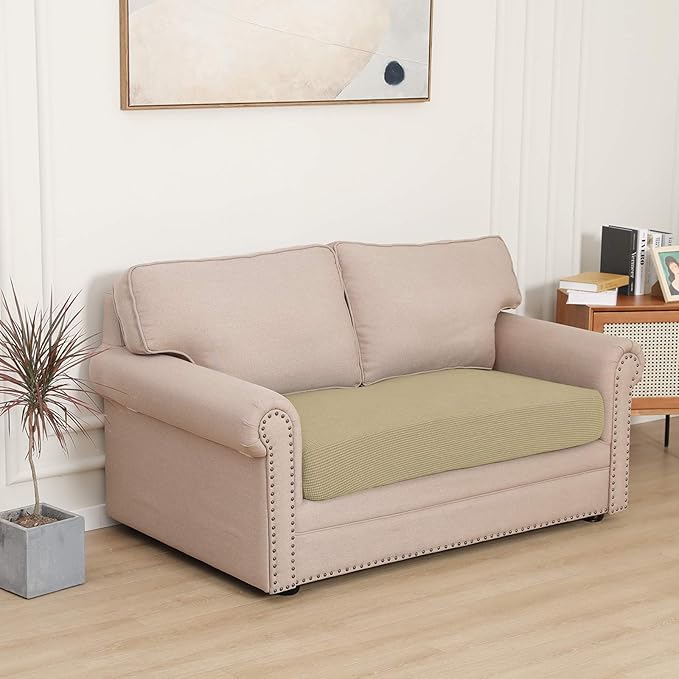 Easy-Going Stretch Loveseat Cushion Cover Sofa Cushion Furniture Protector Sofa Seat Sofa Slipcover Sofa Cover Soft Flexibility with Elastic Bottom(Loveseat Cushion, Beige) - Image 2