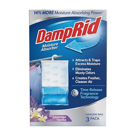 DampRid Lavender Vanilla Hanging Moisture Absorber, 16 oz., 3 Pack - Eliminates Musty Odors for Fresher, Cleaner Air, Ideal Moisture Absorbers for Closet, Blue, Small by DampRid