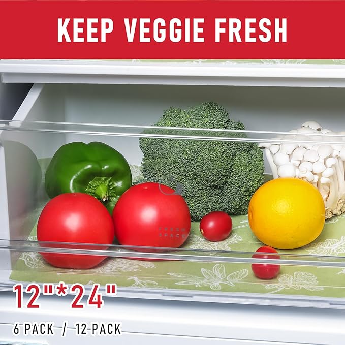 Cooyes Shelf Liner for Refrigerator & Drawer, Non-Adhesive Cabinets Liner for Kitchen Cupboard & Fridge, Breathable Cloth Material, Vegetable-Patterned, 6 Pack 12“ × 24”, Sage Green - Image 6