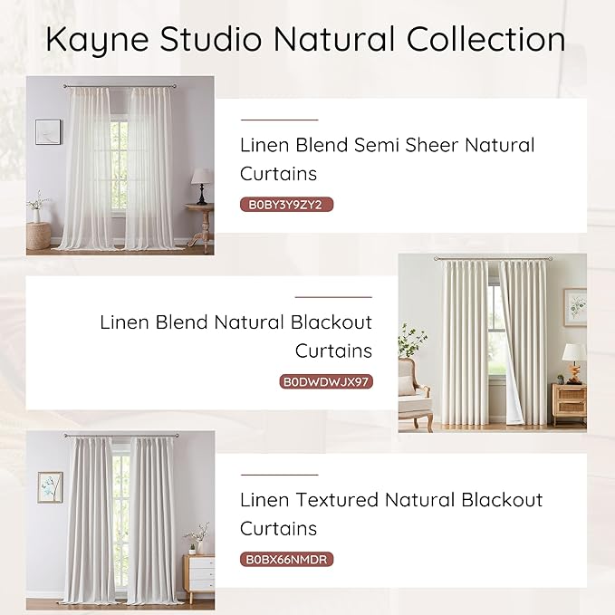 Kayne Studio Natural Pinch Pleated Full Blackout Curtains, Linen Blend Room Darkening Thermal Insulated Soundproof Drapes, 84 Inch Back Tab Window Curtains for Living Room Bedroom (2 Panels, 40"x84") - Image 8