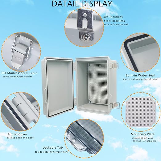 Electrical Box, Outdoor Waterproof Box IP67 Junction Box with Mounting Plate,ABS Plastic Project Box Power Cord Enclosure Grey 8.7" Dx6.7 Wx4.3 H - Image 3