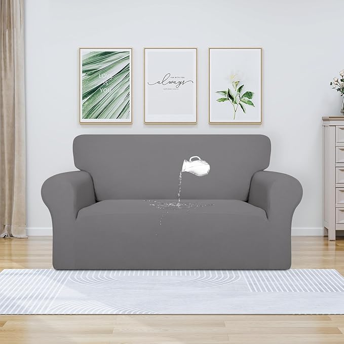 PureFit 100% Dual Waterproof Couch Cover Slipcovers for Couches and Sofas - Stretch Non Slip Fleece Sofa Covers Washable, Leakproof Furniture Protector for Kids, Pets, Dog (Loveseat, Light Gray) - Image 2