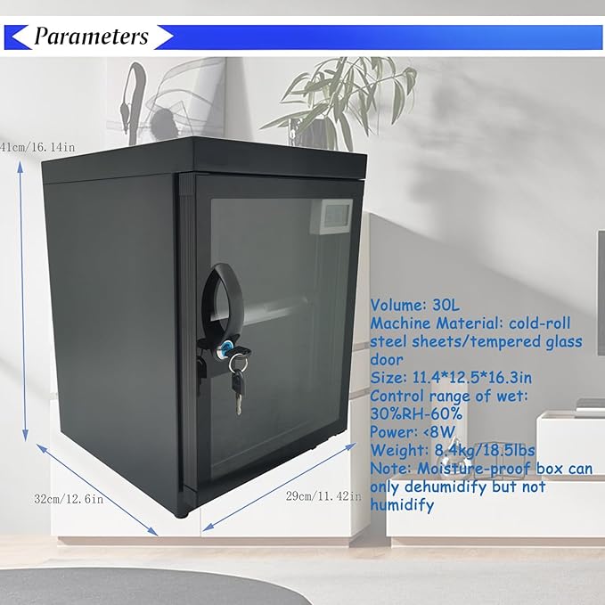 2 Layers Dry Cabinet 30L Digital Camera Dehumidify Storage Electronic Dry Cabinet Camera Storage with Dehumidification Power Adjustment Knob for Camera Lens and Electronic Equipment Storage - Image 2