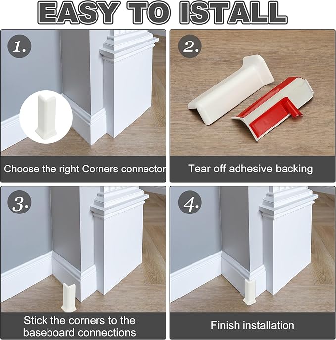 uxcell Self Adhesive Baseboard Corner Blocks, 2.2 Inch Wall Edge Corner Protector 2 Inside + 2 Outside Corners-Connector for Wall Floor Furniture Edge(White) - Image 5