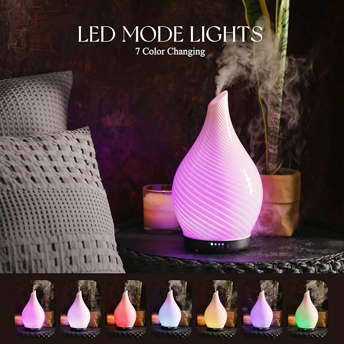 Porseme 280ml Essential Oil Diffuser Glass Color Changing Aroma Air Diffusers Aromatherapy Ultrasonic Cool Mist Humidifier 7 Running Hours Waterless Auto-Off for Sleeping, Yoga, Spa (Pure Pink) - Image 2