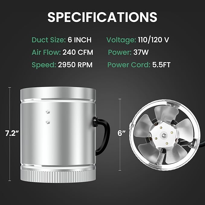 InfiniPower 6 Inch Inline Duct Fan 240 CFM, HVAC Booster Exhaust Ventilation Fan with Low Noise for Basements, Bathrooms, Grow Tents, Kitchens and Attics, Silver - Image 5