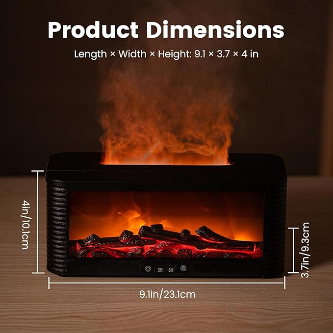 Flame Fireplace Aroma Essential Oil Diffuser, 250ml Ultrasonic Aromatherapy Humidifier with 9 Color LED Lights & Timer, Fireplace-Style Cool Mist Air Diffuser for Home Bedroom Office Yoga - Image 4