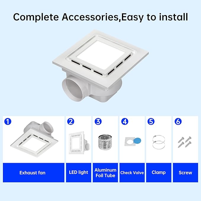 12" Exhaust Fan with Light,144 CFM Silent Exhaust Fan with 6500K 12W LED Light,Bathroom Ventilation Fan with Lights for Bathroom, Office, Hotel - Image 3