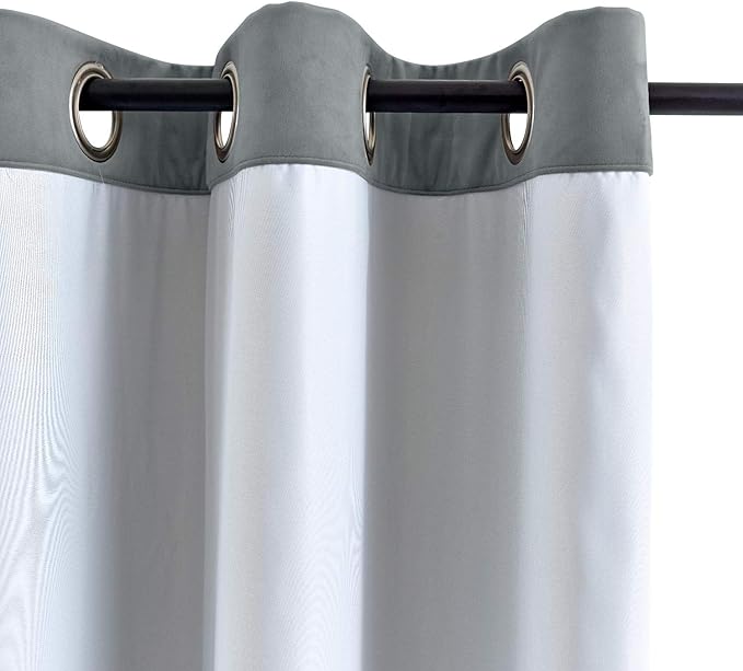 ChadMade Blackout Lined Premium Velvet Curtain Natural Grey 84Wx102L Inch (1 Panel), Eyelet Grommet for Livingroom Bedroom Theater Studio, Leon Collection - Image 3
