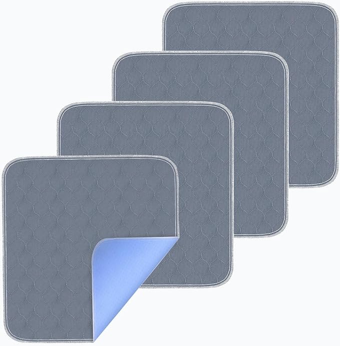 RIQINXIN Waterproof Chair Pads for Incontinence 4 Pack Reusable Seat Protector Pads 22" x 21" Washable Chair Protector Seat Cover Non-Slip Absorbent Incontinence Pad for Bed Wheelchair Kid & Pet Grey by RIQINXIN