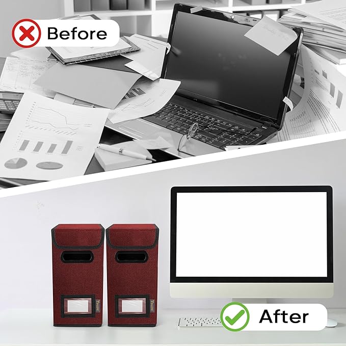 BALEINE File Organizer Box with Lid, Collapsible File Folder Organizer with Plastic Slide, Hanging File Folder Box for Office Document Storage (1 Pack, Red, S) - Image 7