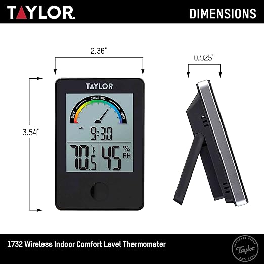 Taylor Digital Wireless Indoor Comfort Level Thermometer and Hygrometer, Easy-to-Read Display for Home, Office, Greenhouse, Nursery, and Indoor Areas, Black - Image 5