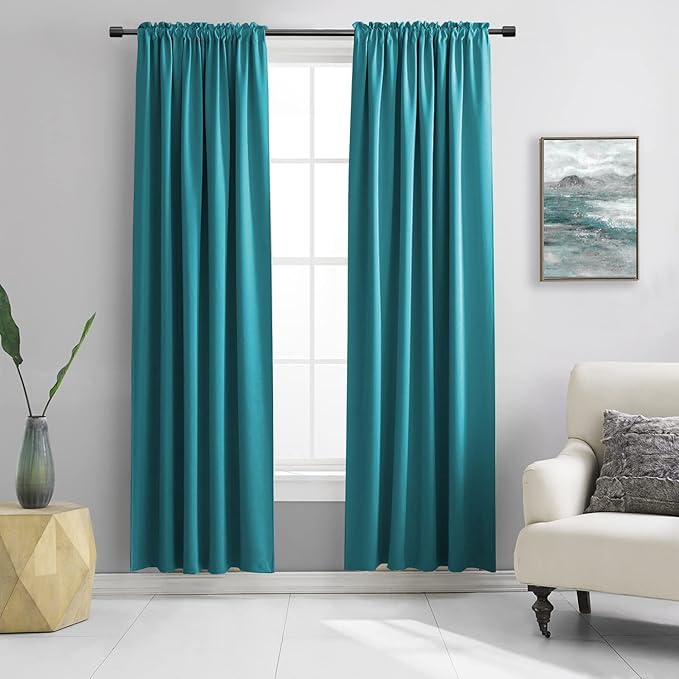 DONREN 84 Inch Teal Blackout Curtains for Craft Room - Thermal Insulated Room Darkening Rod Pocket Curtains(52 by 84 Inch,Set of 2 Panels) by DONREN