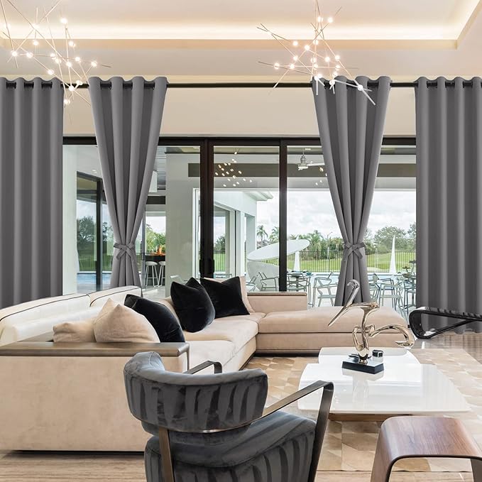 Hiasan Blackout Curtains for Bedroom - Thermal Insulated & Light Blocking Window Curtains for Living Room, 2 Drape Panels Sewn with Tiebacks, Light Grey, 38 x 54 Inch - Image 8