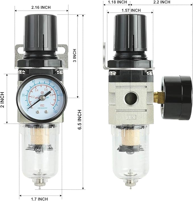 Hromee 1/4 Inch Air Compressor Filter Regulator Combo, Water Oil Separator with Pressure Gauge, Manual Drain, Ball Valve and Bracket AW2000-02 - Image 4