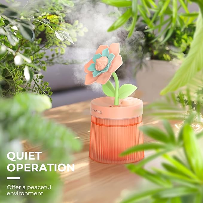Gardenia Desktop Humidifier for Bedroom, Quiet Cool Mist Humidifier with Diffuser and LED Night Light, Auto Shut-Off, 260 ML Portable Humidifier for Car Outdoor, Home, Indoor, Nursery, Plant (Pink) - Image 6
