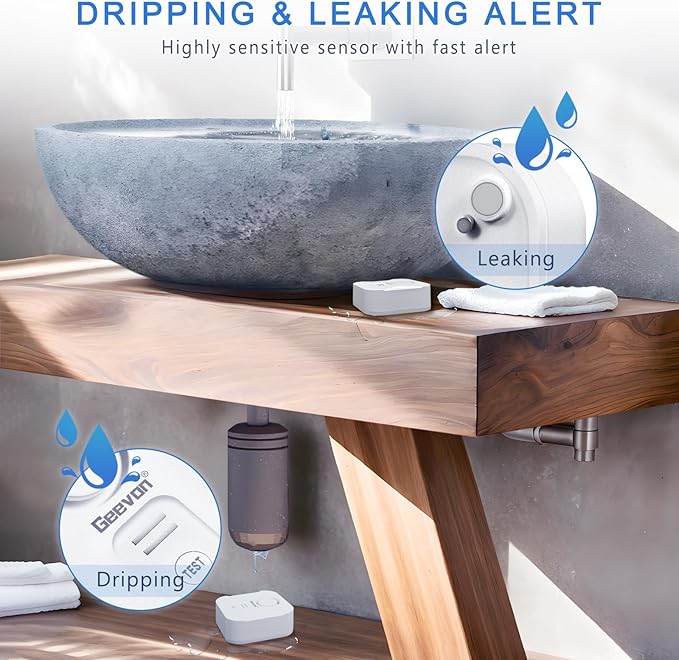Geevon 3 Pack Water Leak Detectors for Home, 100dB Loud Water Alarm Sensor Leak Detection with Drip Alert for Basements, Laundry Rooms, Kitchen, IP56 Waterproof(Battery Included) - Image 2