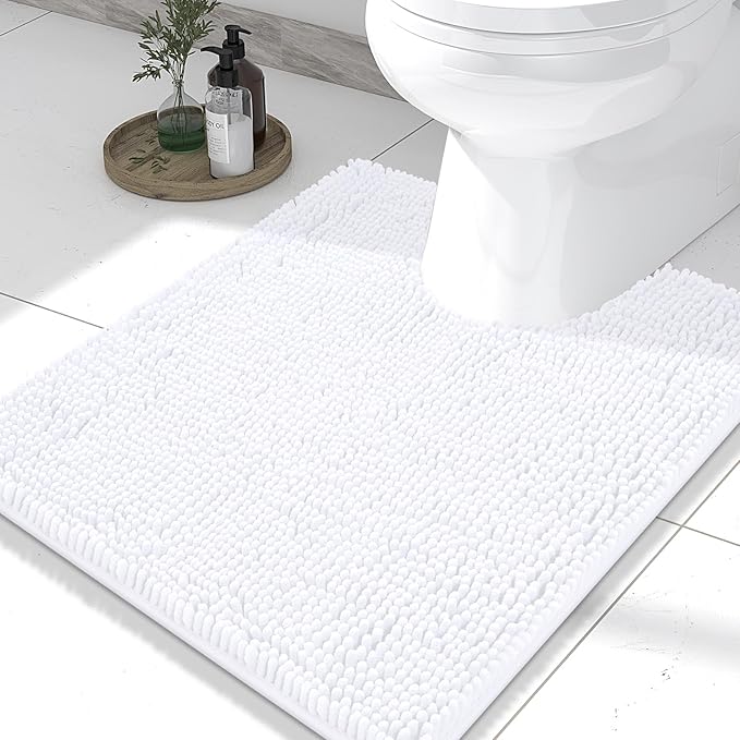 Smiry Luxury Chenille Toilet Rugs U-Shaped 24x20, Soft Absorbent Non-Slip Contour Bathroom Rugs for Toilet, Machine Washable Contoured Bath Mats, White by Smiry