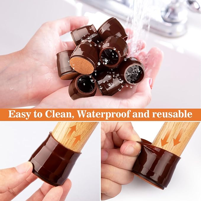 36pcs Round Chair Leg Floor Protectors, Felt Pads Chair Leg Protectors for Hardwood Floors, Silicone Furniture Feet Cups Covers Felt Pads, Prevents Scratches & Reduce Noise, Brown, Small - Image 6