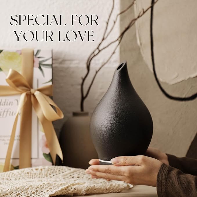 Porseme 150ml Essential Oil Diffuser Ceramic Color Changing Aroma Air Diffusers Aromatherapy Ultrasonic Cool Mist Humidifier 6 Running Hours for Spa Office Sleeping Yoga (Black Ceramic) - Image 6