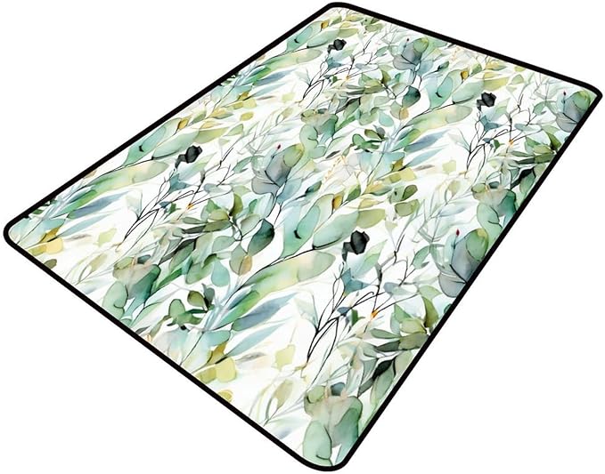 Watercolor Eucalyptus Leaves Shag Carpet - Pattern Drawing Washable Area Rug for Living Room/Bedroom - Fade, Flame, and Stain Resistant, Quick Dry, Waterproof Floor Carpet, 18 x 30 Inch by Snarena