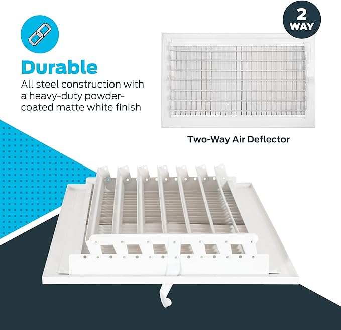 EZ-FLO 14 x 8 Inch (Duct Opening) Air Vent Cover for Wall or Ceiling, Two-Way Ventilation Register, Solid Steel HVAC Register Cover, White, 61662 - Image 5
