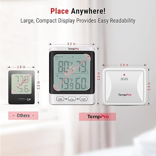 TempPro Indoor Outdoor Thermometer Wireless, 500 ft Outside Thermometer with Cold-Resistant Sensor, Outdoor Thermometer Waterproof for Patio with 3.3" LCD Backlit Display (Previously ThermoPro) - Image 5