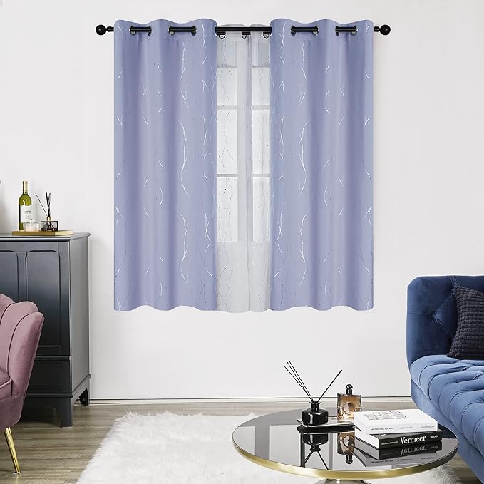 Deconovo Blackout Curtains, Thermal Insulated Soundproof Drapes with Wave Dots Foil Print, 42 x 63 Inch, Set of 2, Machine Washable Window Curtain for Bedroom Living Room Nursery Kitchen, Light Purple - Image 2