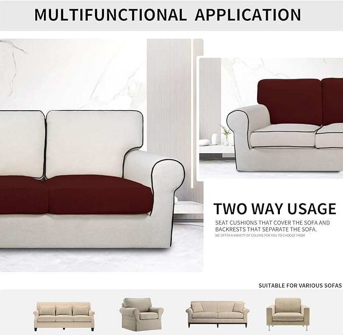 Easy-Going Stretch Cushion Cover Sofa Cushion Furniture Protector Sofa Seat Sofa slipcover Sofa Cover Soft Flexibility with Elastic Bottom (Chair Cushion,Wine) - Image 3