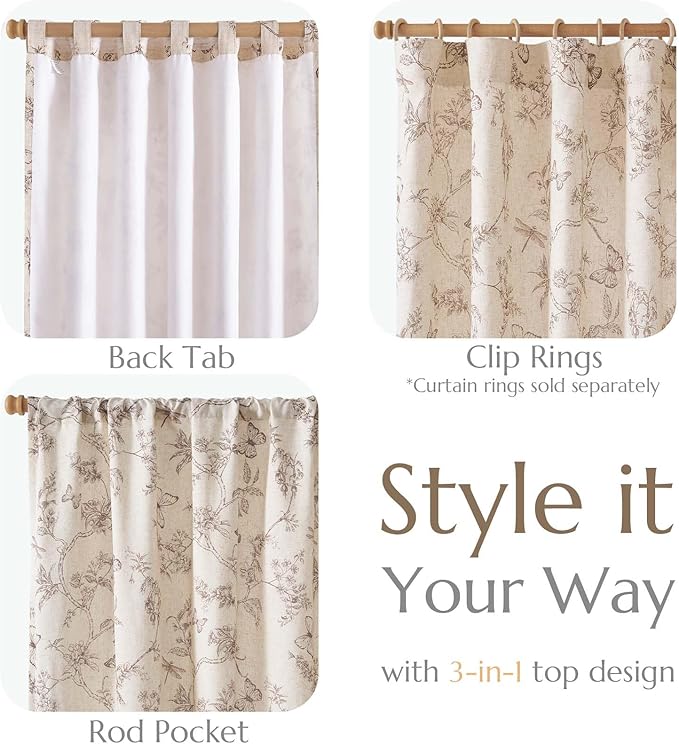 jinchan Floral Curtains Lined Linen Blend Curtain for Living Room 63 Inch Length Taupe Farmhouse Flower Patterned Curtain French Country Curtains Drapes Back Tab Rod Pocket 2 Panels - Image 4