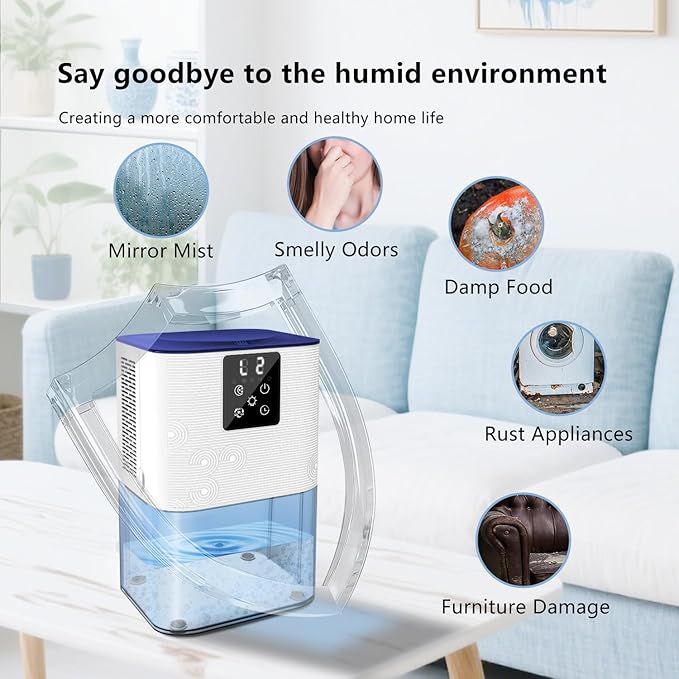 Dehumidifier,MTOX 3L/105 oz (1000 Sq Ft) Small Dehumidifiers for room, Bathroom, RV, Quiet with Auto Shut Off,Timer, 3 Setting modes, Removable filter and aromatherapy box, 7 color LED(Blue and White) - Image 9