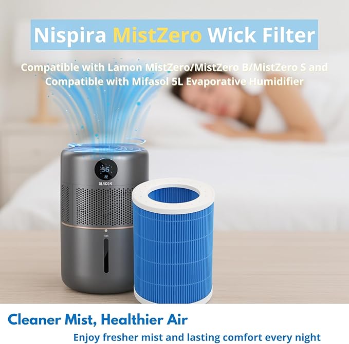 Nispira Wick Filter Replacement Compatible with Lamon MistZero/MistZero B/MistZero S Mifasol 5L Evaporative Humidifier, 2 Packs - Image 2