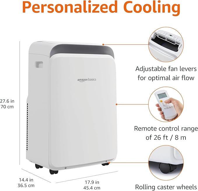 Amazon Basics 3-In-1 Portable Air Conditioner with Follow Me Remote, Timer, Sleep Mode, Auto Swing, Dehumidifier, 12000 BTU (ASHRAE), Cools Up to 550 Sqf Bedroom, White - Image 2
