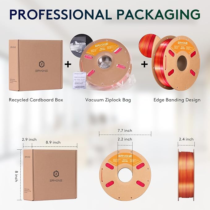ERYONE Silk Dual Color PLA Filament 3D Printer 1.75mm +/- 0.03mm, Bicolor Filament Two Tone PLA 1KG(2.2lbs) Cardboard Spool, Red Gold - Image 6