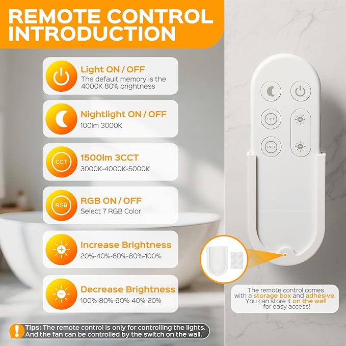 Bathroom Exhaust Fan with Light, 36W Quiet Vent Fan - 160 CFM & 1.0 Sone, 1500lm LED Light (3000K/4000K/5000K) - 5 Brightness Adjustable, 7 RGB Modes & Nightlight, Remote Control, Easy to Install - Image 2