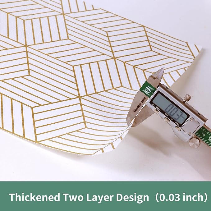 Shelf Liners for Kitchen Cabinets 17.5in x 20FT, Non Adhesive Cabinet Liner Strong Non-Slip Thickened Gold Geometric Drawer Liner, Easy to Clean for Shelf, Cabinet with Knife and Tape Measure - Image 8