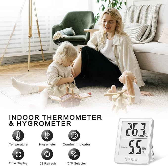DOQAUS Indoor Thermometer [3 Packs], Humidity Gauge Room Thermometer for Home, Digital Hygrometer, Accurate Temperature Humidity Monitor Meter for House, Office, Greenhouse, Home White (2.3X1.8inch) - Image 2