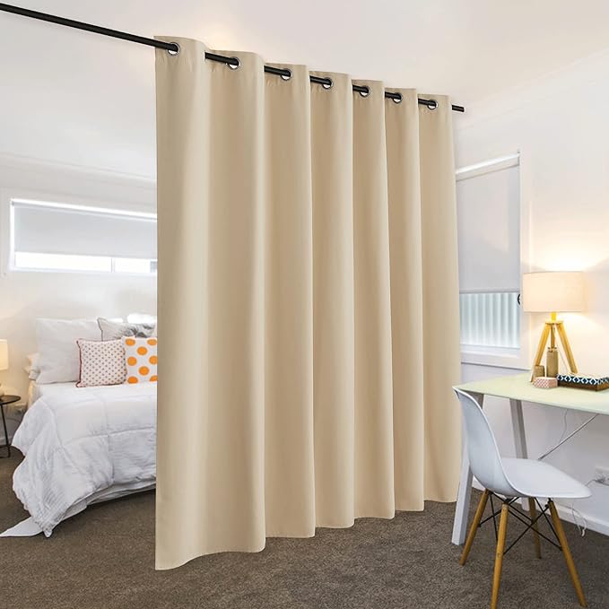 RYB HOME Blackout Vertical Blind - Large Room Divider Curtain Noise Barrier Privacy Energy Efficiency Drape for Patio Sliding Glass Door Bedroom Dining Foyer Home Office, Beige, W 120 x L 96 - Image 3