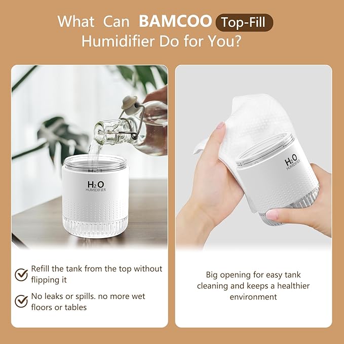 Portable Mini Humidifier, Auto Shut-Off, 2 Mist Modes, Quite, Small Humidifiers for Bedroom Travel Office Desk Plants(White) - Image 3
