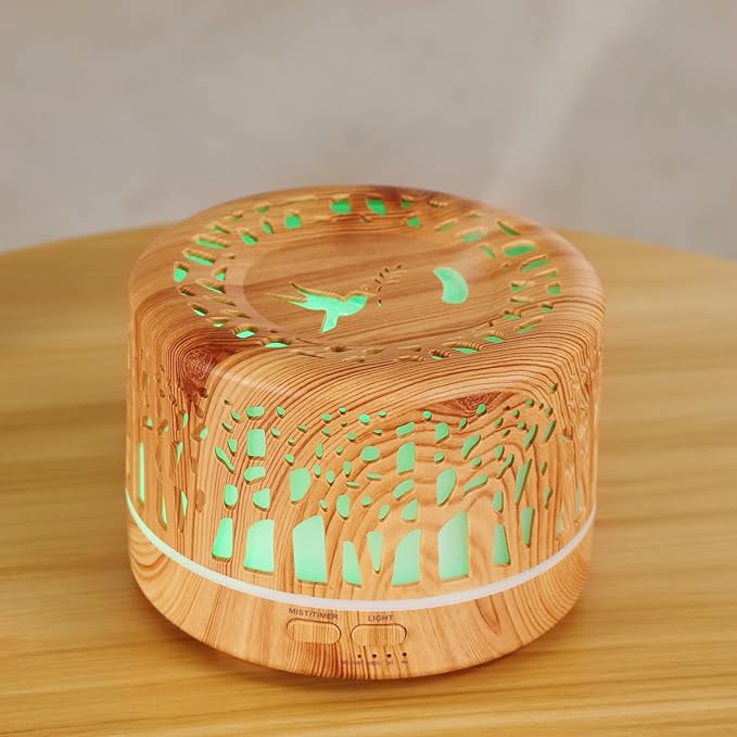 Wild Essentials 700ml Designer Large Room Essential Oil Diffuser, 5 in 1 Ultrasonic Aromatherapy Vaporizer Cool Mist Humidifier, Home, Office Bedroom, Timer, Auto-Off, 7 Color LED (Light Wood Trees) - Image 2