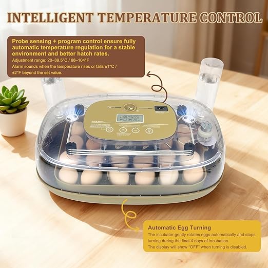 3rd Gen - 24 Egg Automatic Incubator, Stage-Based Adaptive Humidity with Auto-Refill, Stable Temp Control, Flexible Spacing, Adjustable Auto Turning & Lockdown, Custom Incubation Days, Candler, Alarm - Image 6