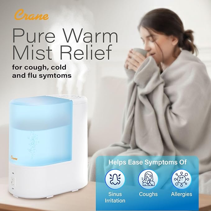Crane Warm Mist Humidifier, Small Humidifier for Bedroom, Office, Vapor Pad Tray, Soothing Warm Mist Humidifiers For Bedroom, Relief for Dry Air, Quiet Operation, Auto Shut-Off, Desk Humidifiers - Image 7