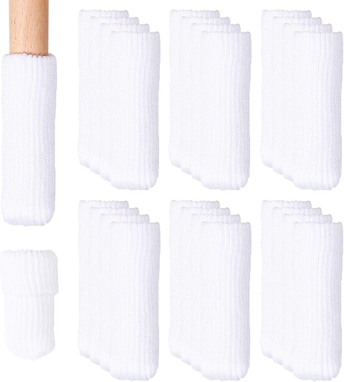 Hazeland High Elastic Knitted Chair Leg Protectors for Hardwood Floors, 24Pcs Non Slip No Scratch Noise Furniture Socks, Suitable for Most Round or Square Furniture Feet White by HAZELAND