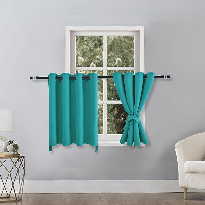 Hiasan RV Blackout Curtains for Bedroom, 52 x 30 Inches Long - Thermal Insulated & Energy Saving Window Curtains for Living Room, 2 Drape Panels Sewn with Tiebacks, Peacock Teal - Image 2